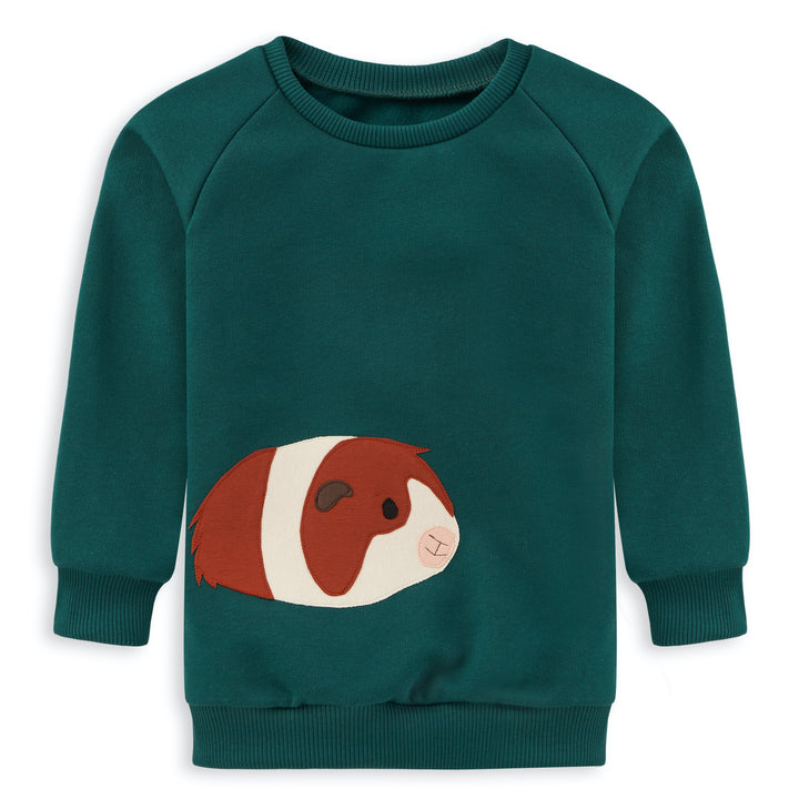 Smaragdgrünes Meerschweinchen Sweatshirt für Kinder aus 100% Bio Baumwolle von internaht