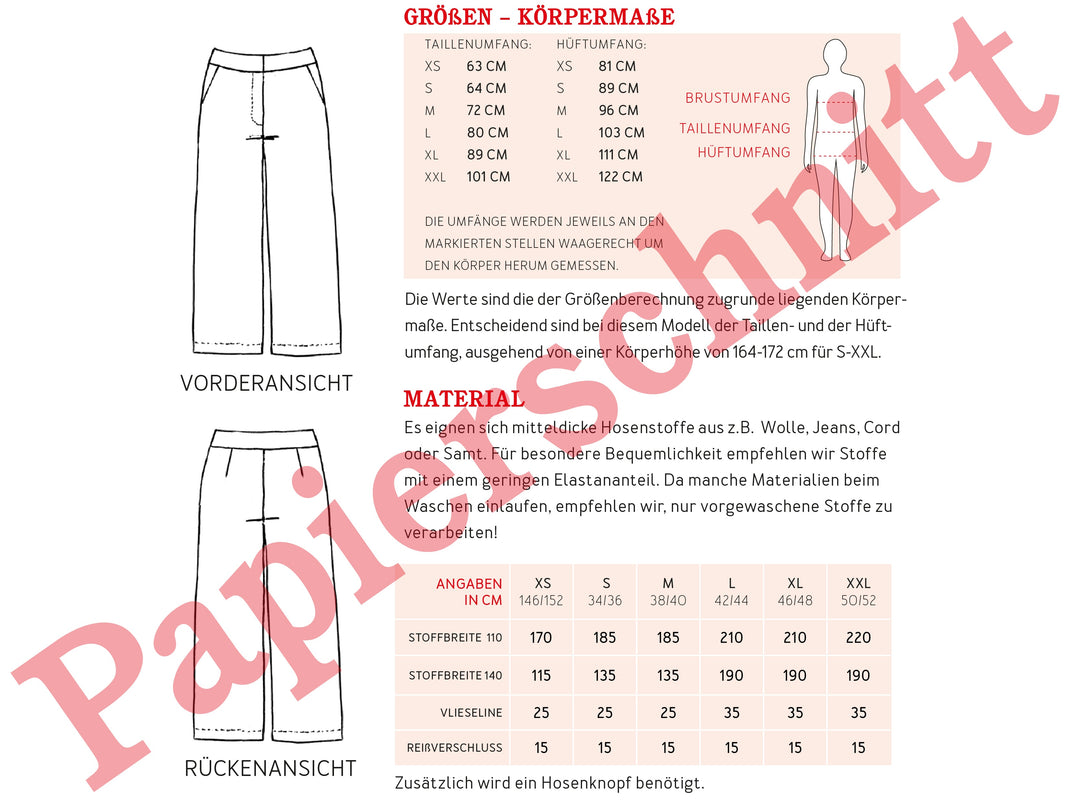 Schnittmuster Damen - Hose Frau Ilse von Schittreif kaufen