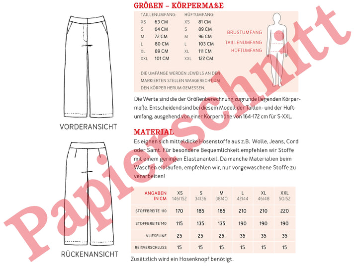 Schnittmuster Damen - Hose Frau Ilse von Schittreif kaufen