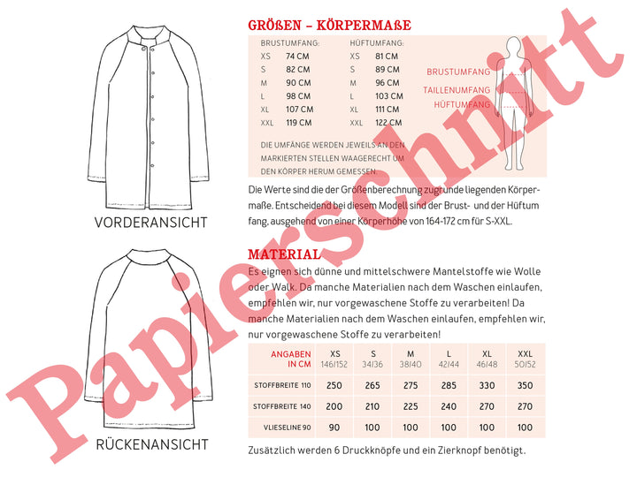 Schnittmuster Damen - Mantel Frau Linda von Schnittreif kaufen