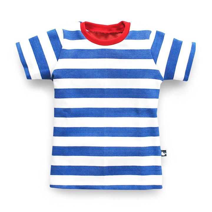 T-Shirt blau weiß gestreift für Kinder aus 100% Bio-Baumwolle