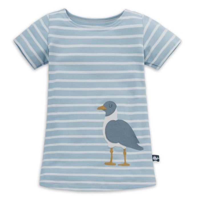 Gestreiftes Baby Strandkleid Möwe für Baby Mädchen himmelblau-weiß gestreift aus 100% Bio Baumwolle von internaht