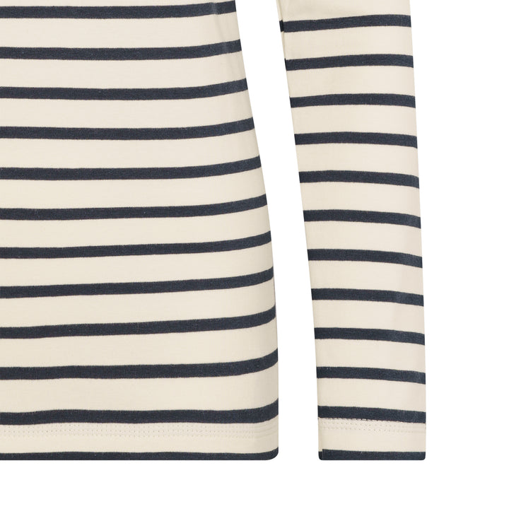 Biojersey des ecru-navy Streifenshirt aus Biobaumwolle für Damen von internaht