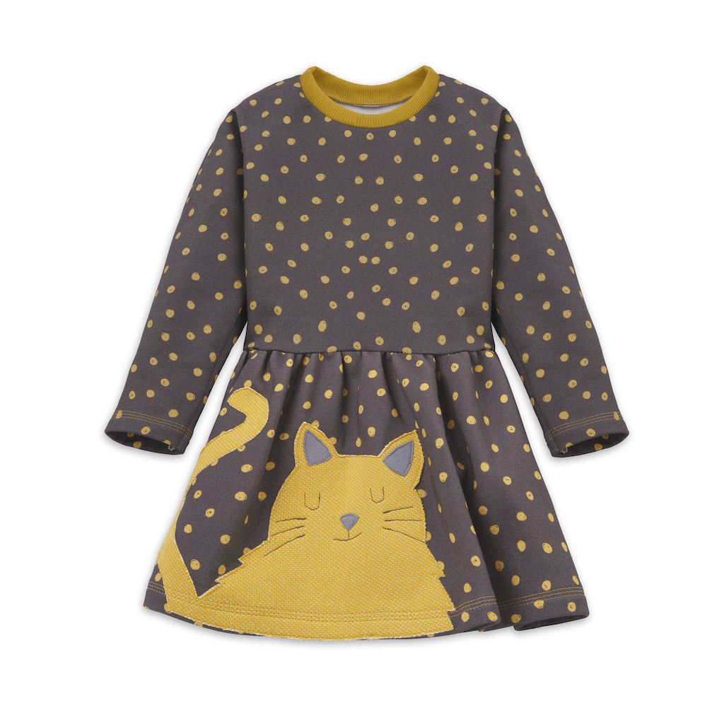 Sweat Kleid für Mädchen mit Katzen-Applikation aus 100% Bio Baumwolle von internaht
