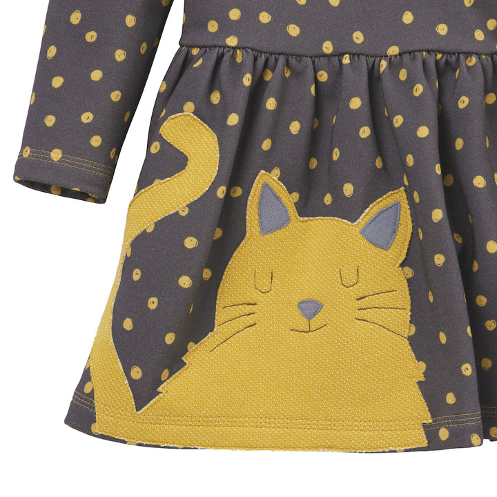 Gepunktetes Sweat Kleid für Mädchen mit Katzen-Applikation aus 100% Bio Baumwolle von internaht