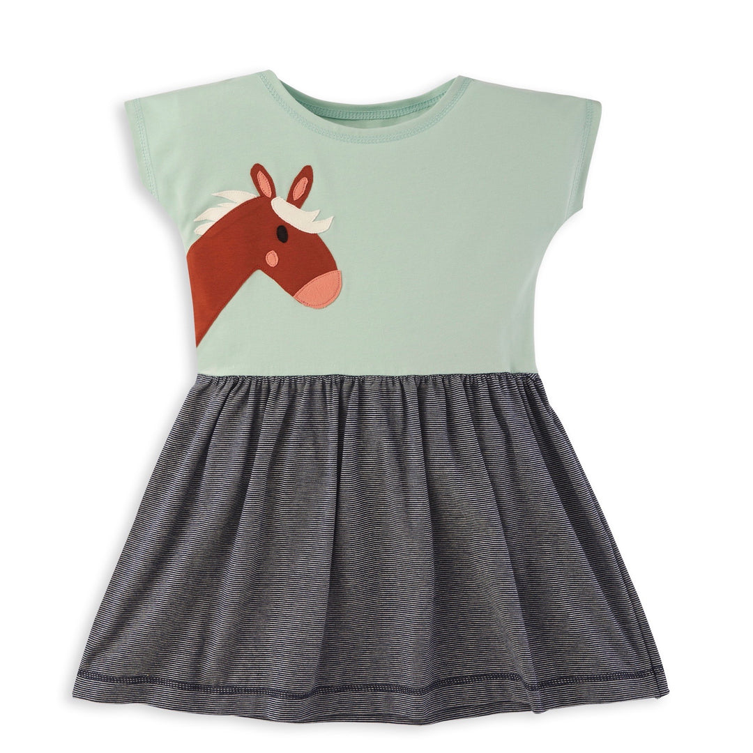 Leichtes mintfarbenes T-Shirt Kleid mit Applikation Pferd aus Bio Baumwolle von internaht