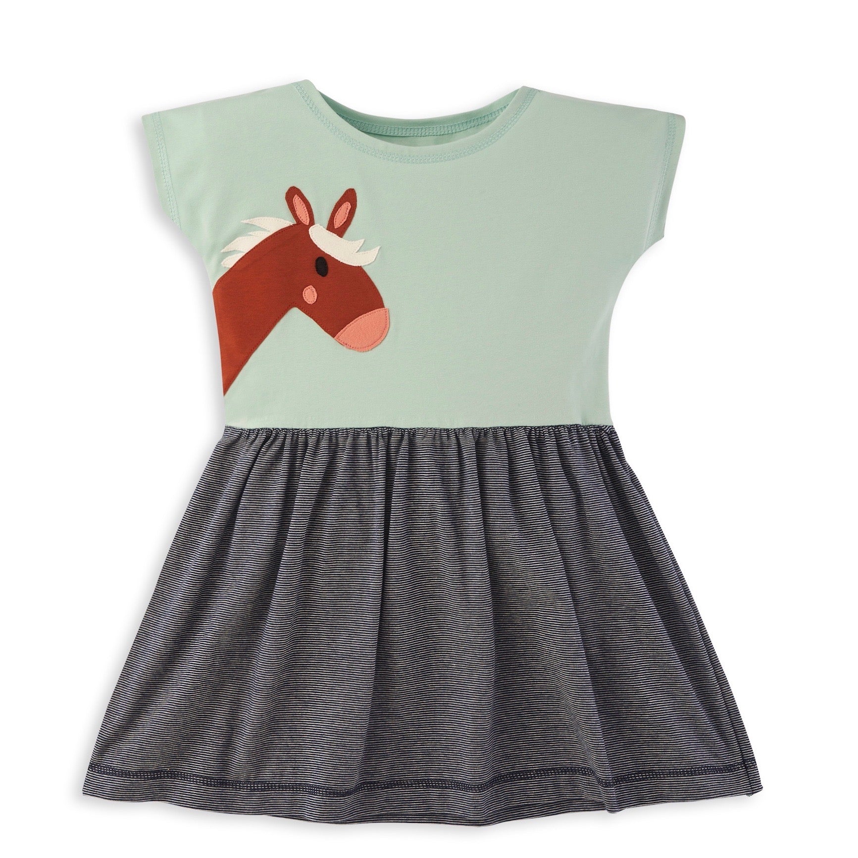 Mintfarbenes T-Shirt Kleid mit Applikation Pferd aus Bio Baumwolle von internaht